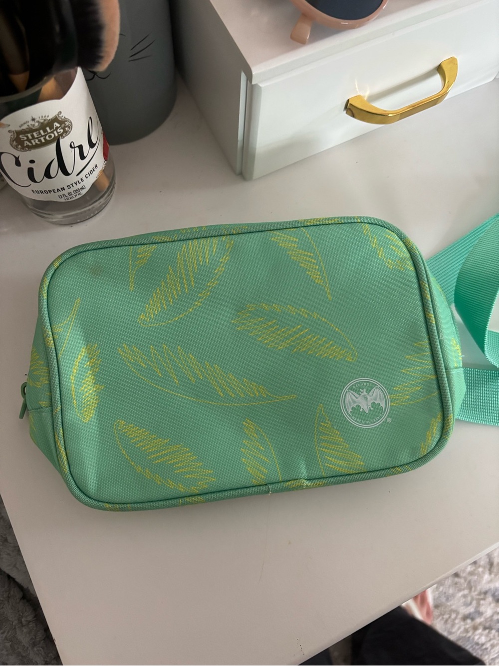Mint Green Feather-Print Fanny Pack/Crossbody Bag
